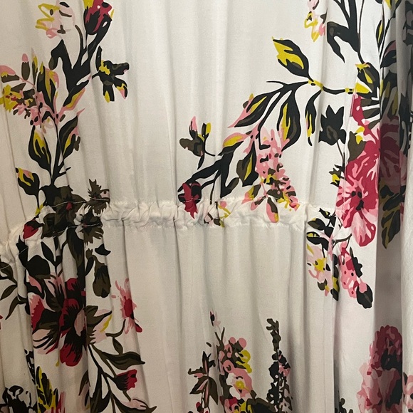 Here & Now Floral Printed Maxi Caftan Coverup Drawstring Cinched Waist - Picture 10 of 12